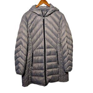 London Fog Packable Down Extra Long Puffer Hooded Jacket Winter Feather Coat XL
